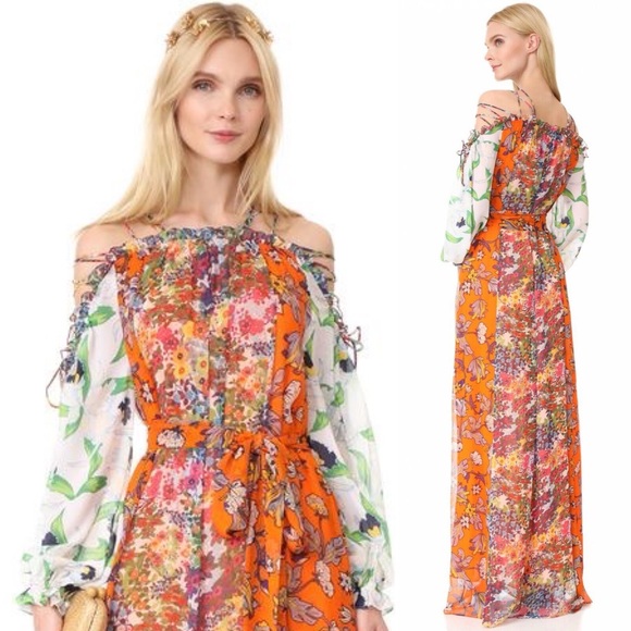 Tory Burch Runway Collection Shasta Maxi Dress Size 2 Orange Multi - Picture 1 of 16